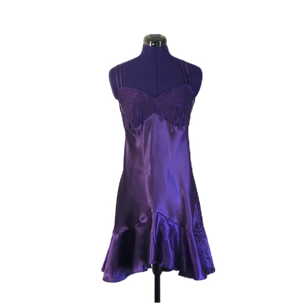Vintage Purple Satin Lace Lingerie Night Gown Dress